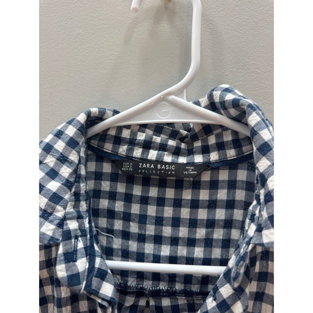 Zara Gingham Shirt Dress Navy Small - Picture 3 of 3